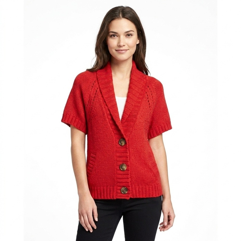 Old Navy Cardigan Womens Small Red Shawl Collar Chunky Knit Short Sleeve 772133